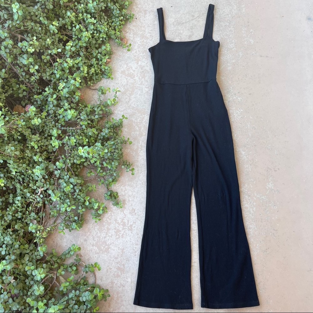 Reformation Essie Black Jersey Ribbed Jumpsuit
